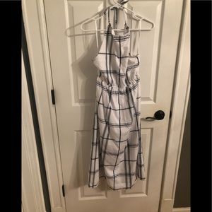 Black & White Check Pattern Halter Midi Dress